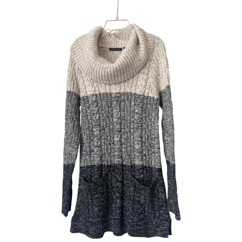 NEW WITH TAGS Jeanne Pierre Colorblock Cable Knit Cowl Neck Tunic Fisherman Sz S